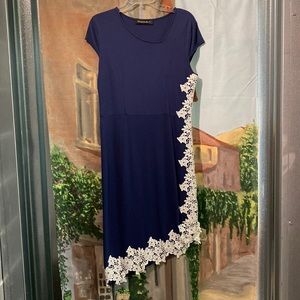 Drimmaks asymmetrical midi dress with lace detail